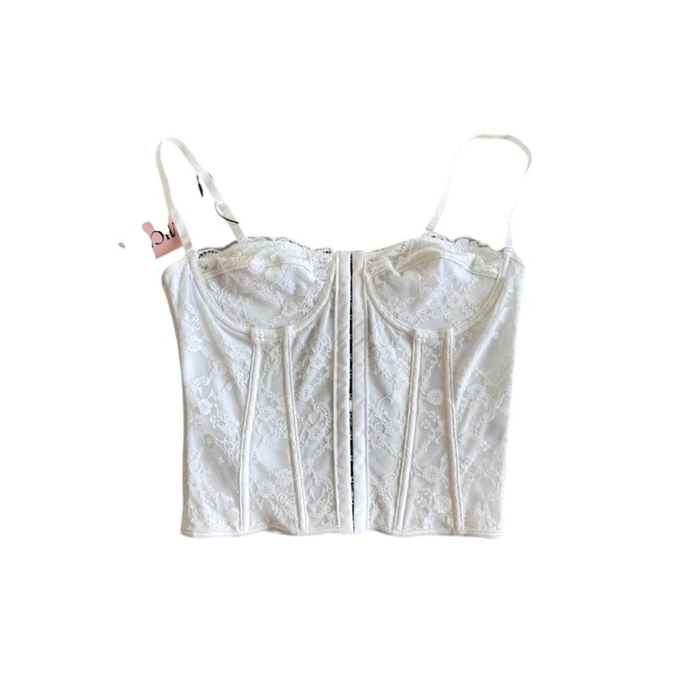 Micas White Lace Corset Top Small Strapless Bustier Hook Front NWT y2k inspired - Picture 2 of 5